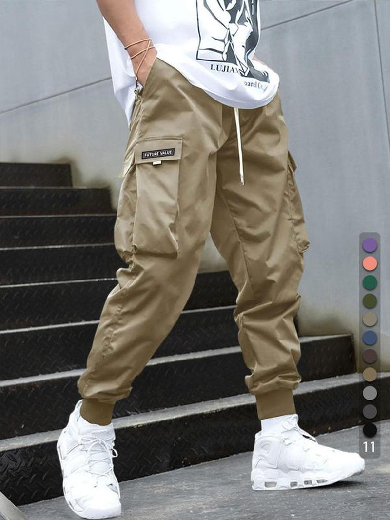 Unisex Patched Flap Pocket Drawstring Waist Cargo Pants, Street Fashion Plain Casual Regular Fit Jogger Trouser for Men Women, Pants for Men, Men Bottoms, Work Trousers, Menswear