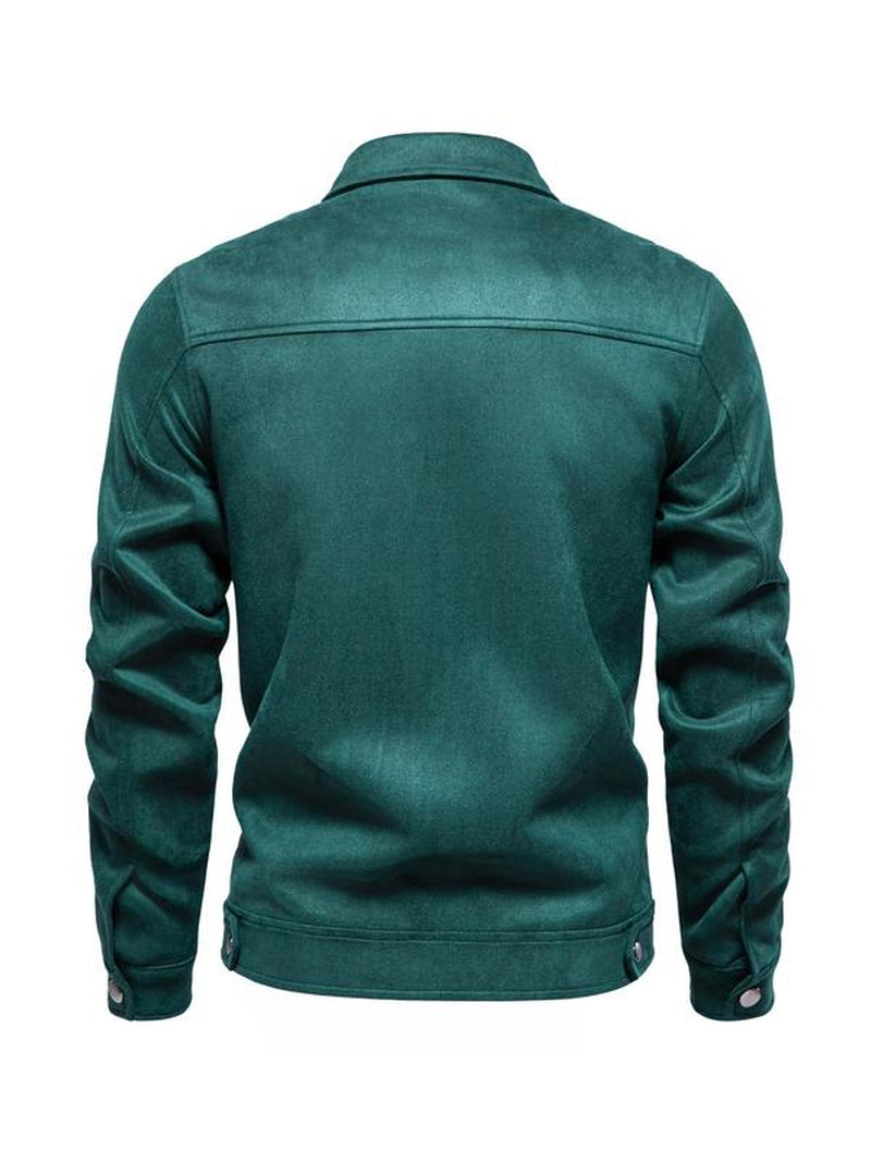 Men'S Solid Pocket Zipper Suede Jacket, Regular Fit Casual Long Sleeve Collared Outerwear for Fall & Winter, Coat, Men'S Clothes for Daily Wear Tops, Jackets for Men, Men'S Clothing