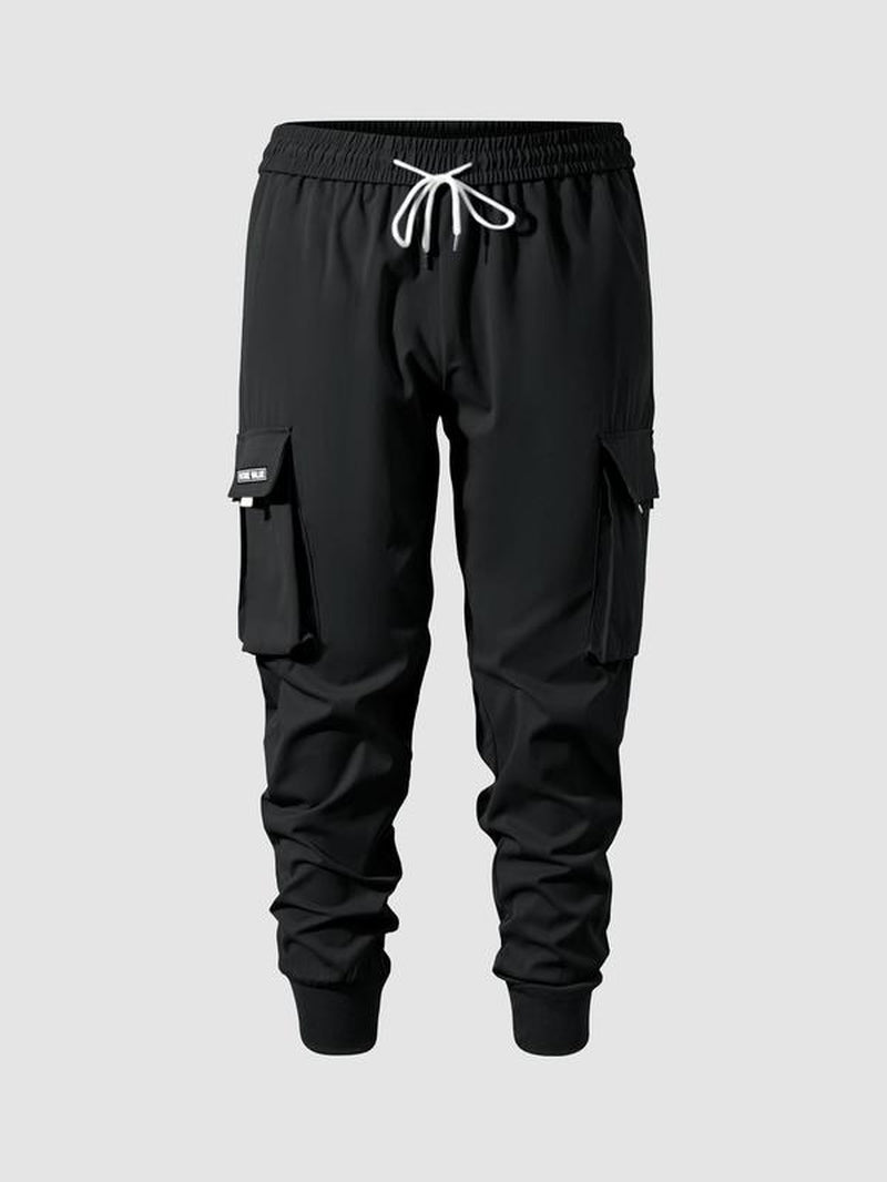 Unisex Patched Flap Pocket Drawstring Waist Cargo Pants, Street Fashion Plain Casual Regular Fit Jogger Trouser for Men Women, Pants for Men, Men Bottoms, Work Trousers, Menswear