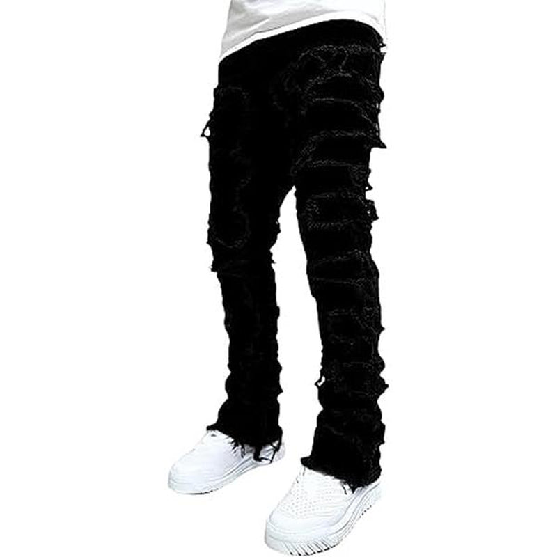【Rvesoi】Stacked Jeans Men Skinny Ripped Jeans Slim Fit Patchwork Denim Pants Y2K Goth Harajuku Emo Hip Hop Jeans Trouser