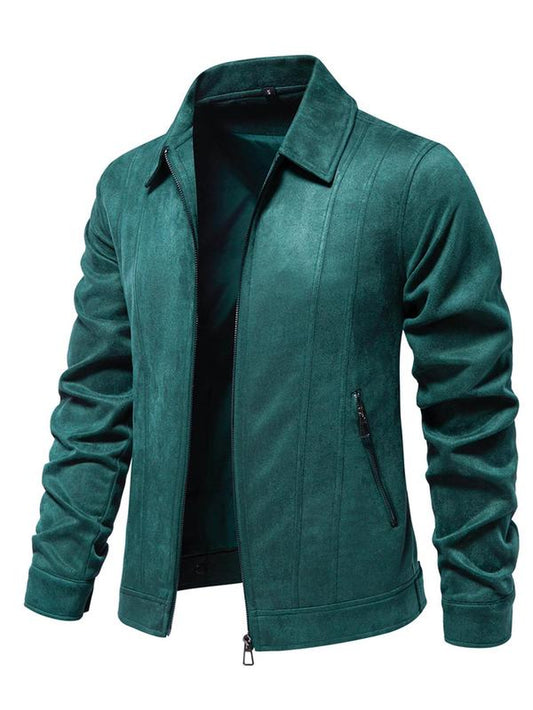 Men'S Solid Pocket Zipper Suede Jacket, Regular Fit Casual Long Sleeve Collared Outerwear for Fall & Winter, Coat, Men'S Clothes for Daily Wear Tops, Jackets for Men, Men'S Clothing
