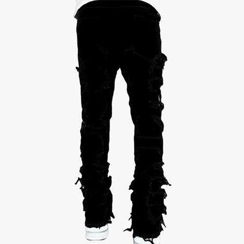【Rvesoi】Stacked Jeans Men Skinny Ripped Jeans Slim Fit Patchwork Denim Pants Y2K Goth Harajuku Emo Hip Hop Jeans Trouser