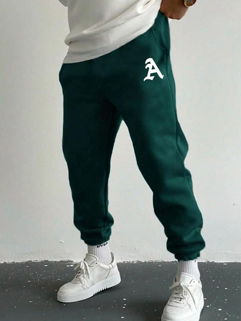 Men'S Letter Print Pocket Sweatpants, Boyfriend Gifts, Regular Fit Casual Drawstring Jogger Pants, Pants for Men, Pro Club Sweatpants, Pants for Men, Comfy Menswear, Men Streetwear Clothing