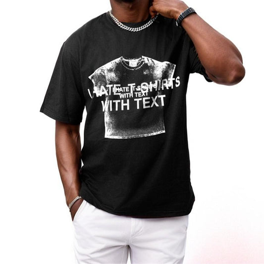 Men'S Heavyweight Cotton Graphictshirt, Casual Roundneck Short Sleeve Tee, Trendy Summerclothes for Daily