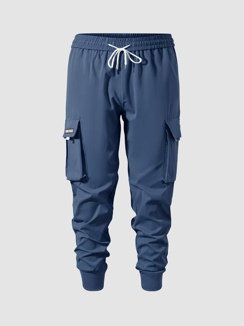 Unisex Patched Flap Pocket Drawstring Waist Cargo Pants, Street Fashion Plain Casual Regular Fit Jogger Trouser for Men Women, Pants for Men, Men Bottoms, Work Trousers, Menswear