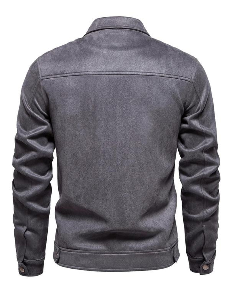 Men'S Solid Pocket Zipper Suede Jacket, Regular Fit Casual Long Sleeve Collared Outerwear for Fall & Winter, Coat, Men'S Clothes for Daily Wear Tops, Jackets for Men, Men'S Clothing