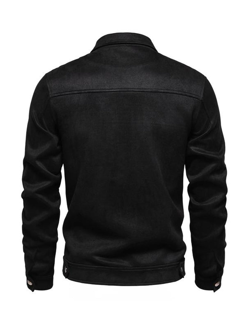 Men'S Solid Pocket Zipper Suede Jacket, Regular Fit Casual Long Sleeve Collared Outerwear for Fall & Winter, Coat, Men'S Clothes for Daily Wear Tops, Jackets for Men, Men'S Clothing